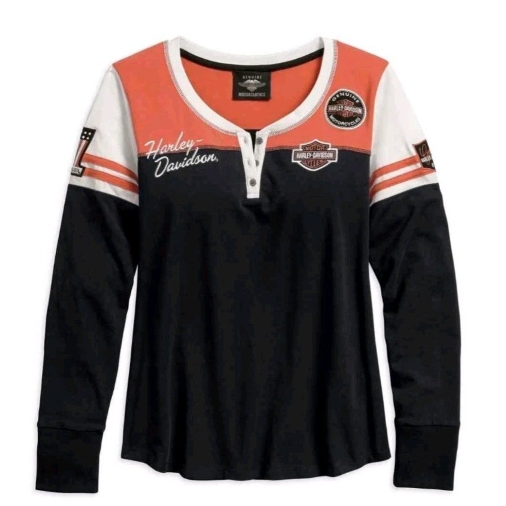 Harley Davidson Classics Colorblock Long Sleeve Henley Women XL Petite Riding